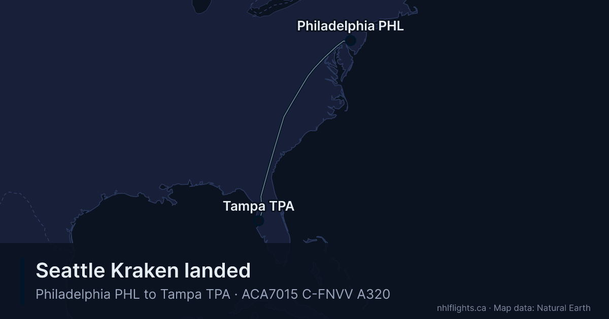 Route map: Philadelphia (PHL) to Tampa (TPA)
