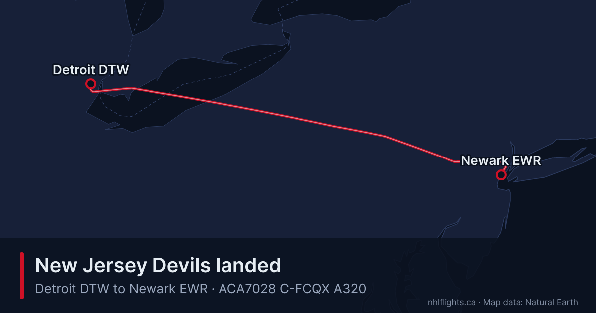 Route map: Detroit (DTW) to Newark (EWR)