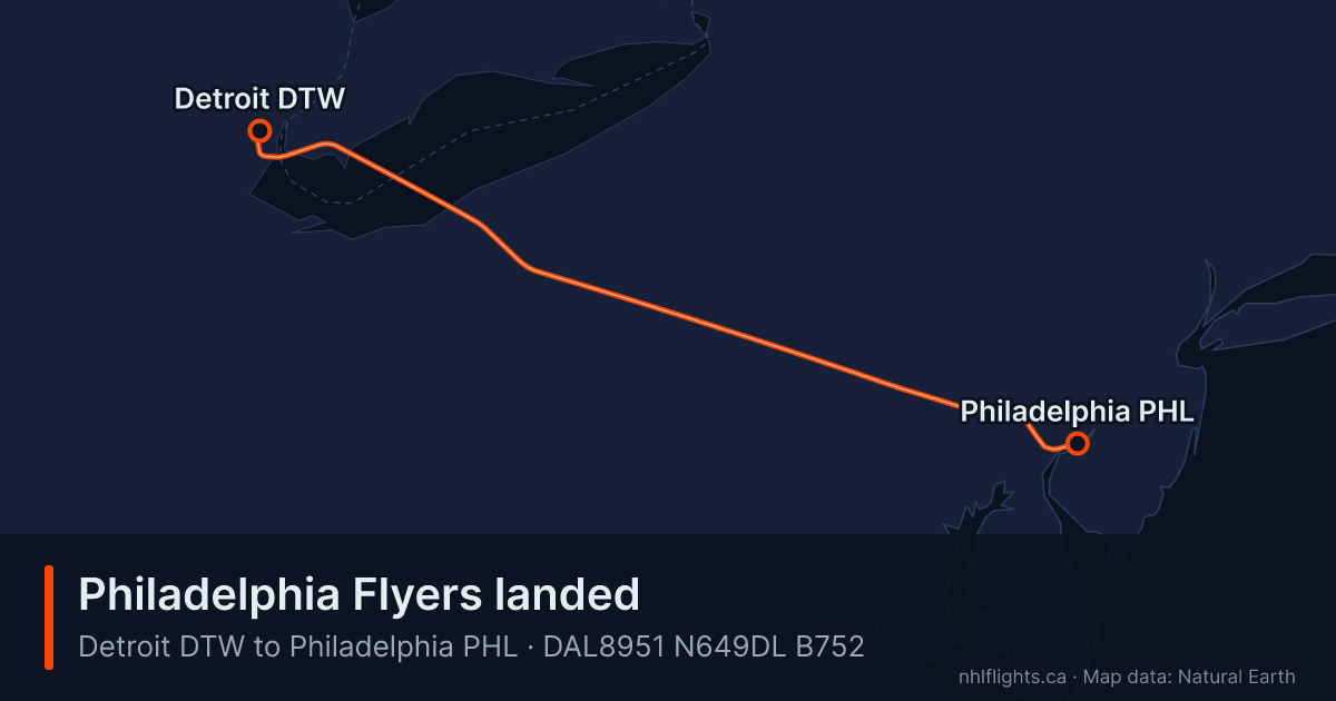 Route map: Detroit (DTW) to Philadelphia (PHL)