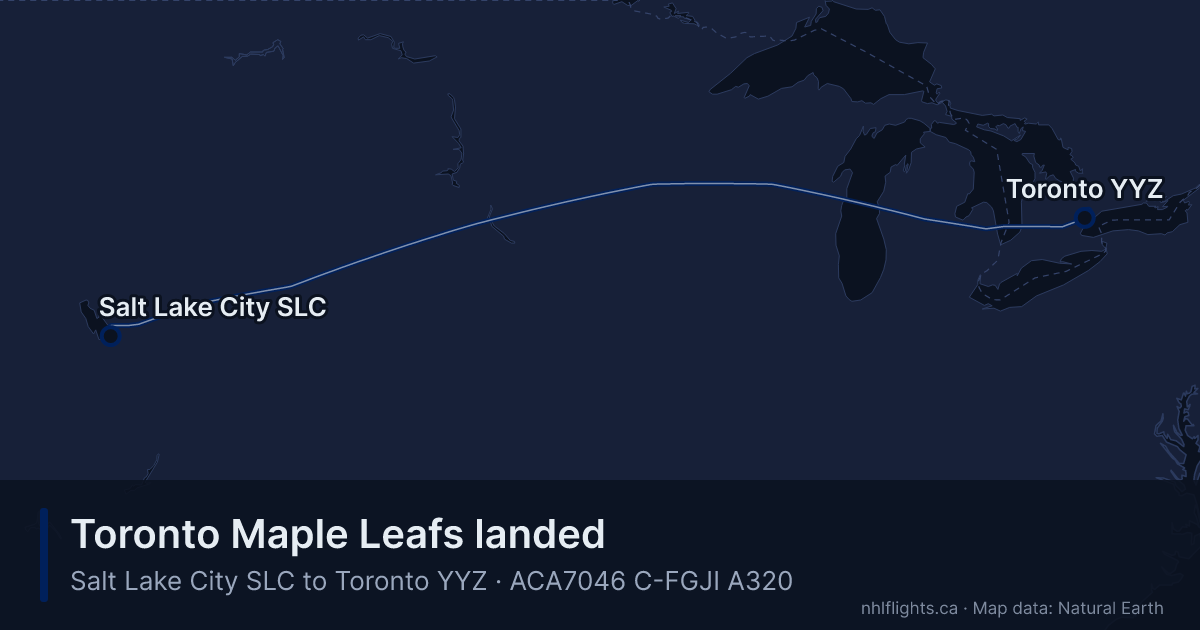 Route map: Salt Lake City (SLC) to Toronto (YYZ)