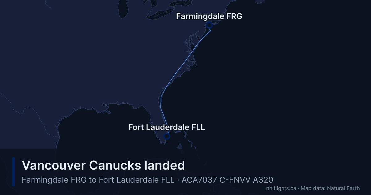 Route map: Farmingdale (FRG) to Fort Lauderdale (FLL)