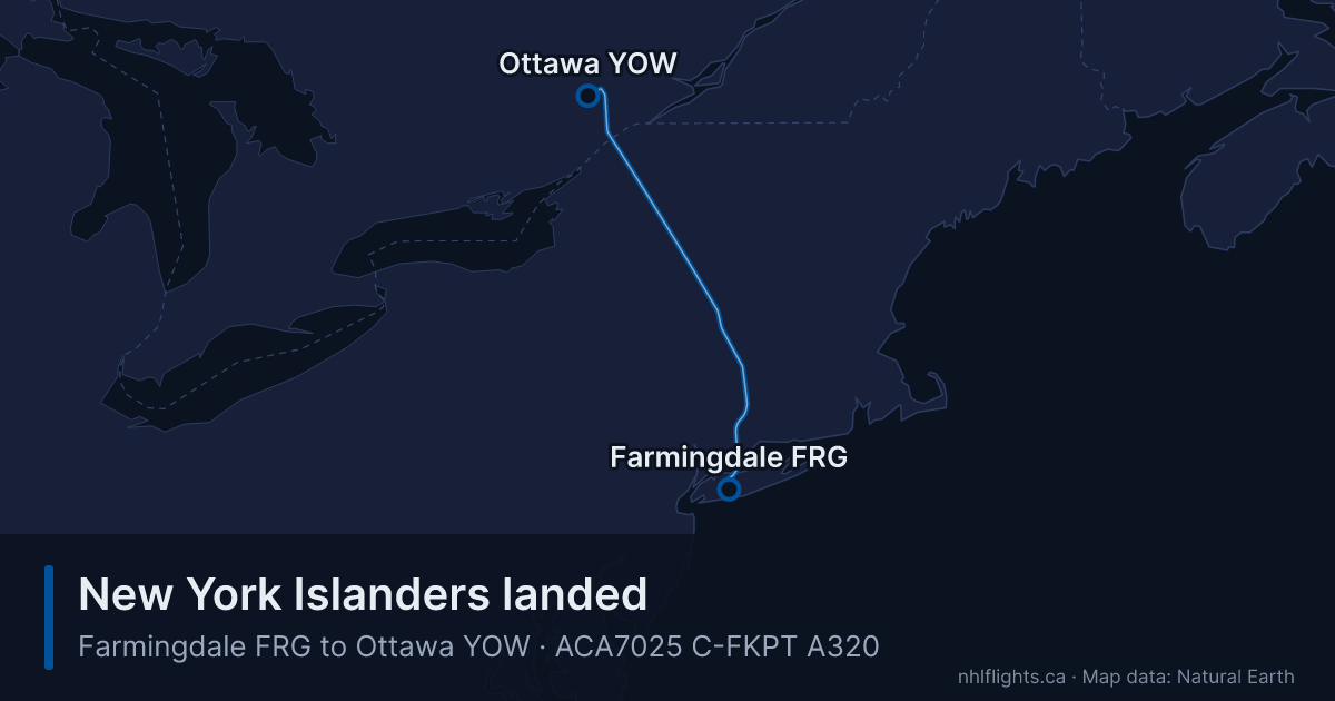 Route map: Farmingdale (FRG) to Ottawa (YOW)