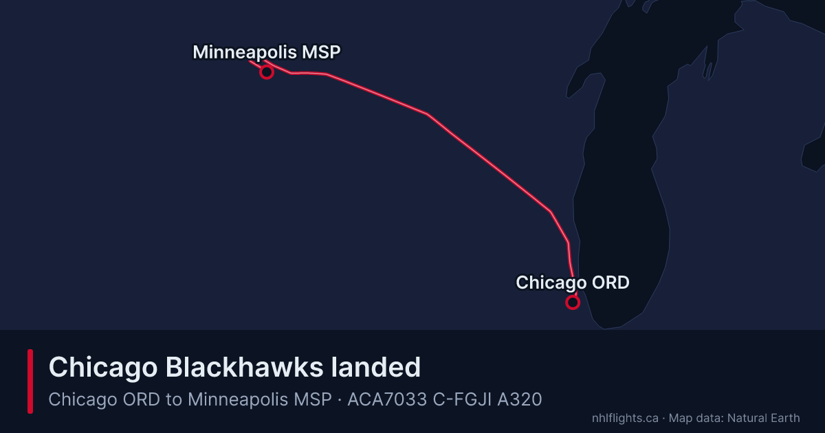 Route map: Chicago (ORD) to Minneapolis (MSP)