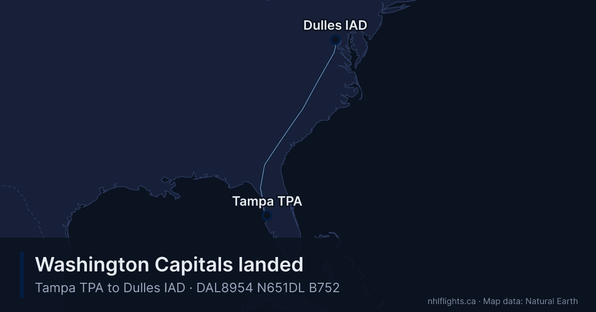 Route map: Tampa (TPA) to Dulles (IAD)