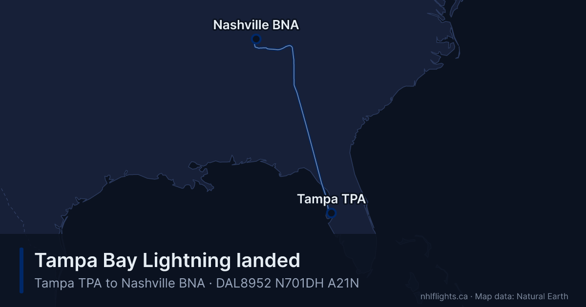 Route map: Tampa (TPA) to Nashville (BNA)