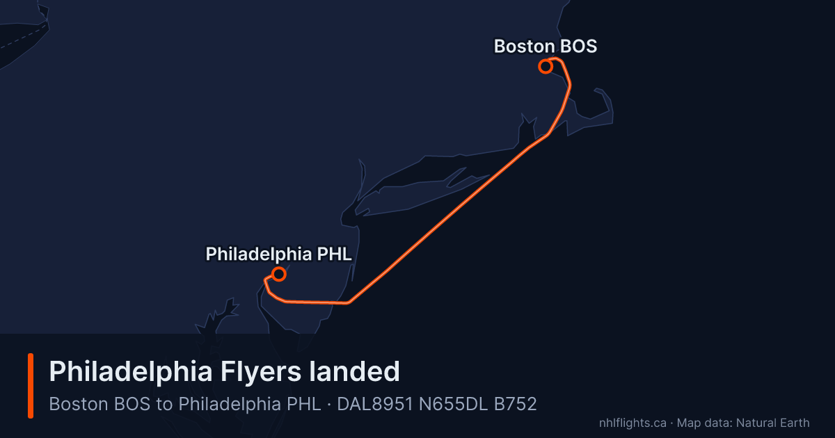 Route map: Boston (BOS) to Philadelphia (PHL)