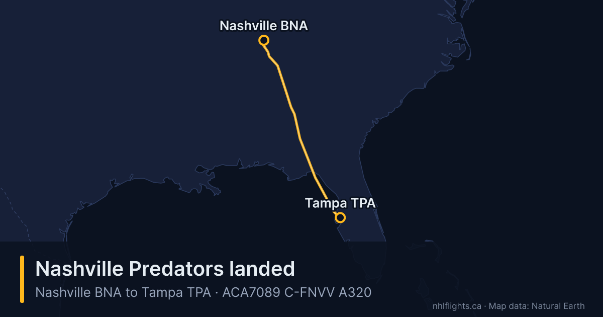 Route map: Nashville (BNA) to Tampa (TPA)