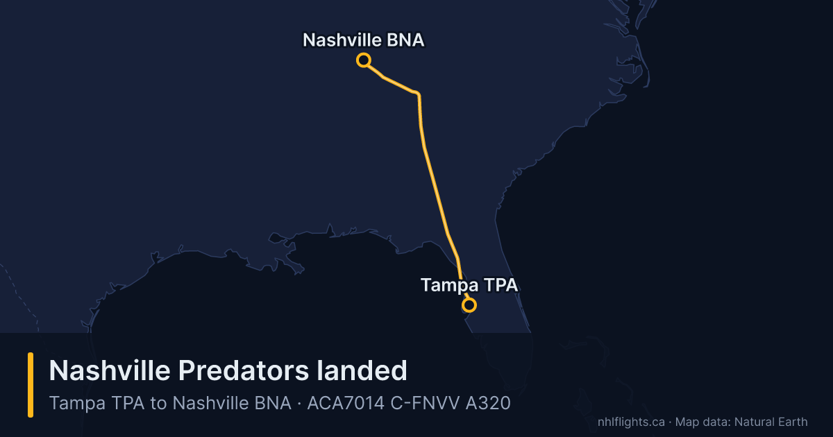 Route map: Tampa (TPA) to Nashville (BNA)