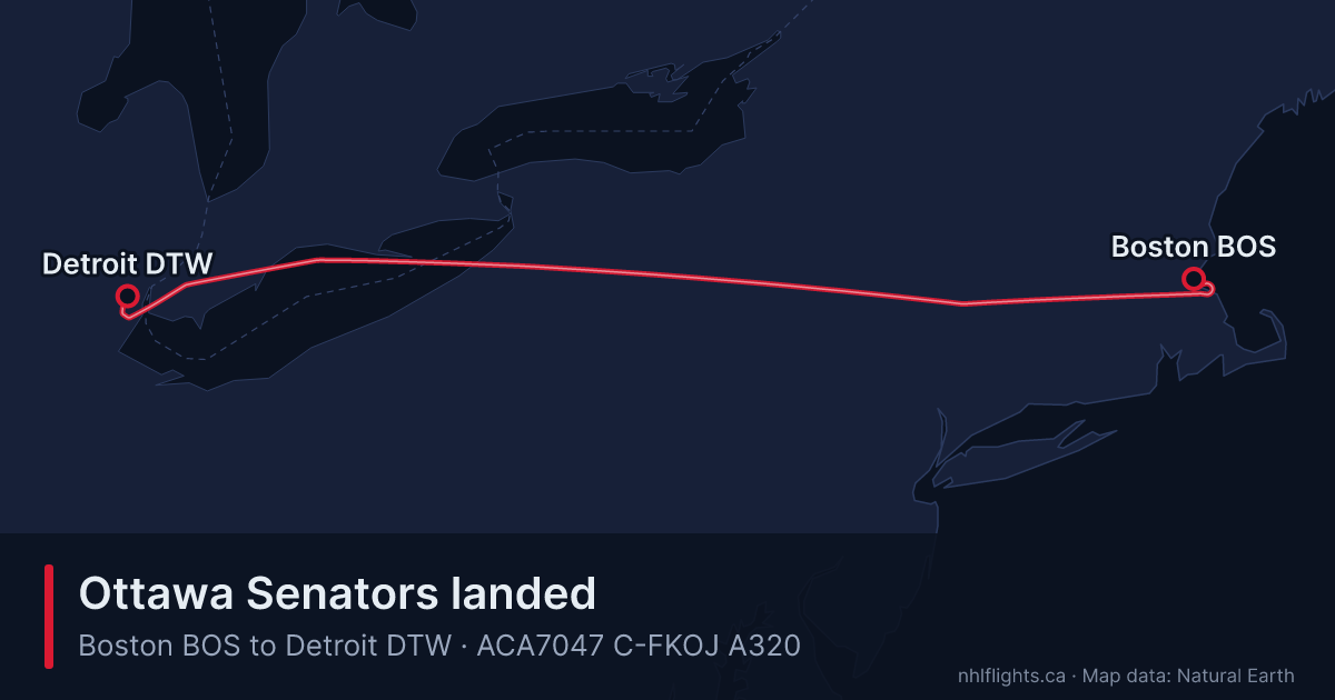 Route map: Boston (BOS) to Detroit (DTW)